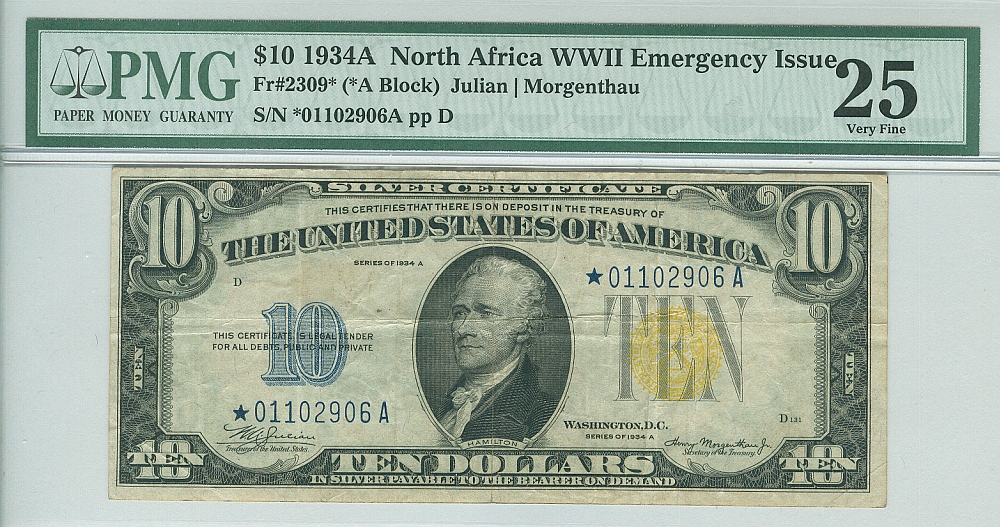 Fr.2309*, 1934A $1 North Africa Silver Certificate Star Note, Very Fine+, PMG-25